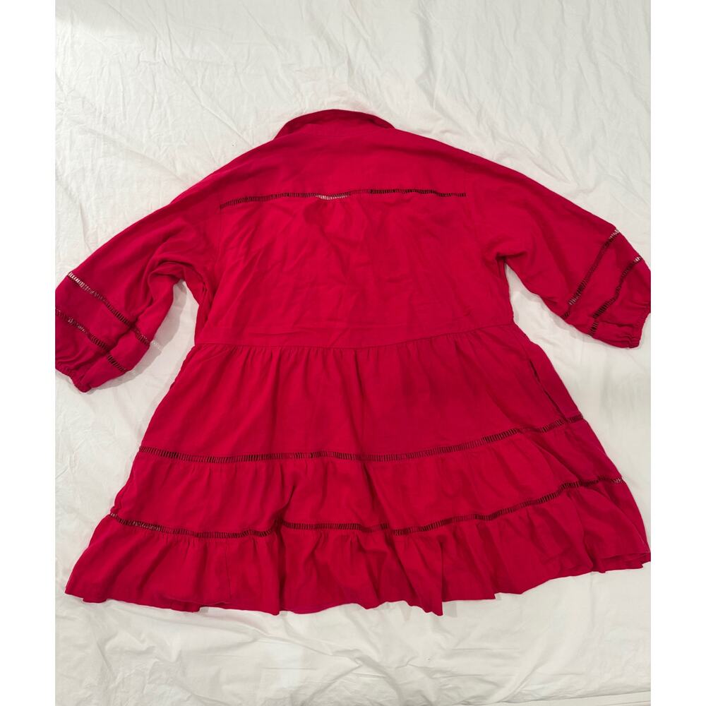 Anthropologie Maeve Bettina Tiered Mini Shirt Dress Linen Women's 1X Hot Pink - Picture 4 of 16